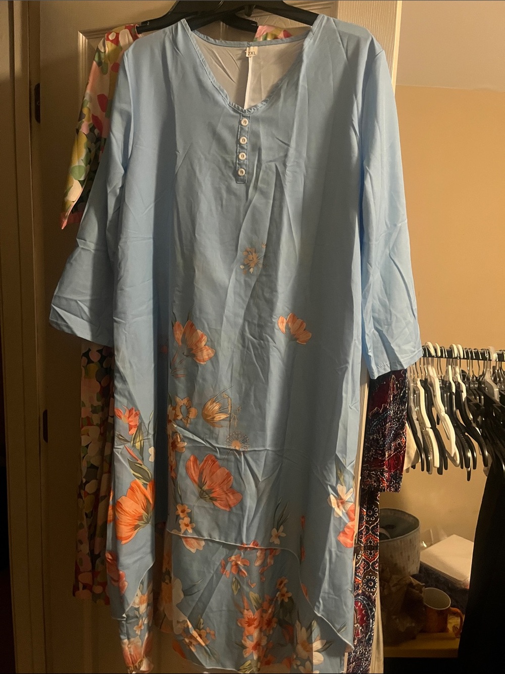Light Blue Floral Button-Front Women’s Dress